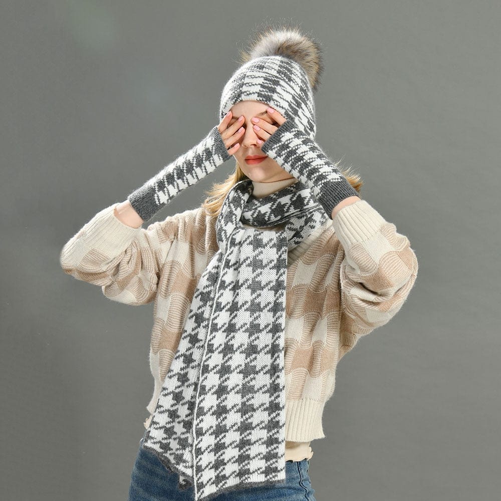 Cadeau showroom 3 pièces bonnet écharpe et gants tricotés épais
