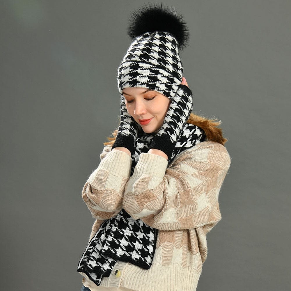 Cadeau showroom 3 pièces bonnet écharpe et gants tricotés épais