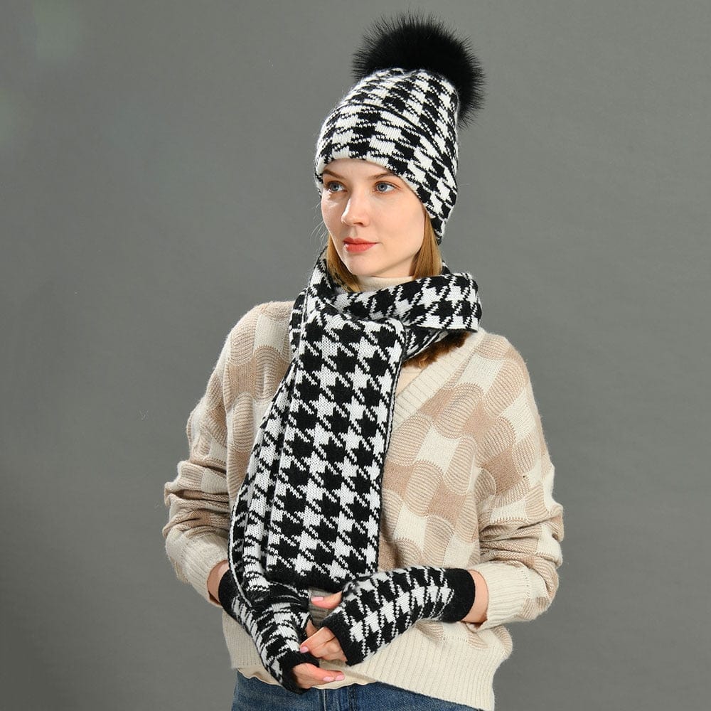 Cadeau showroom 3 pièces bonnet écharpe et gants tricotés épais
