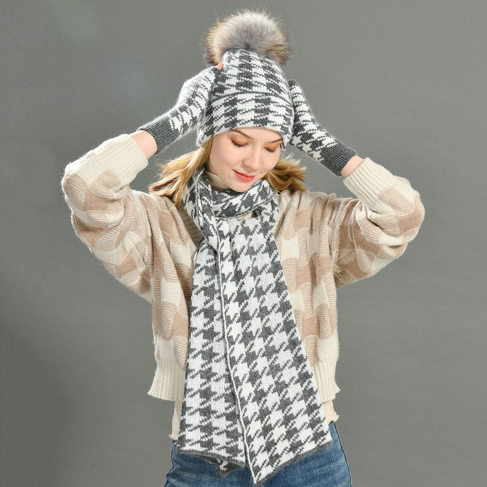 Cadeau showroom 3 pièces bonnet écharpe et gants tricotés épais