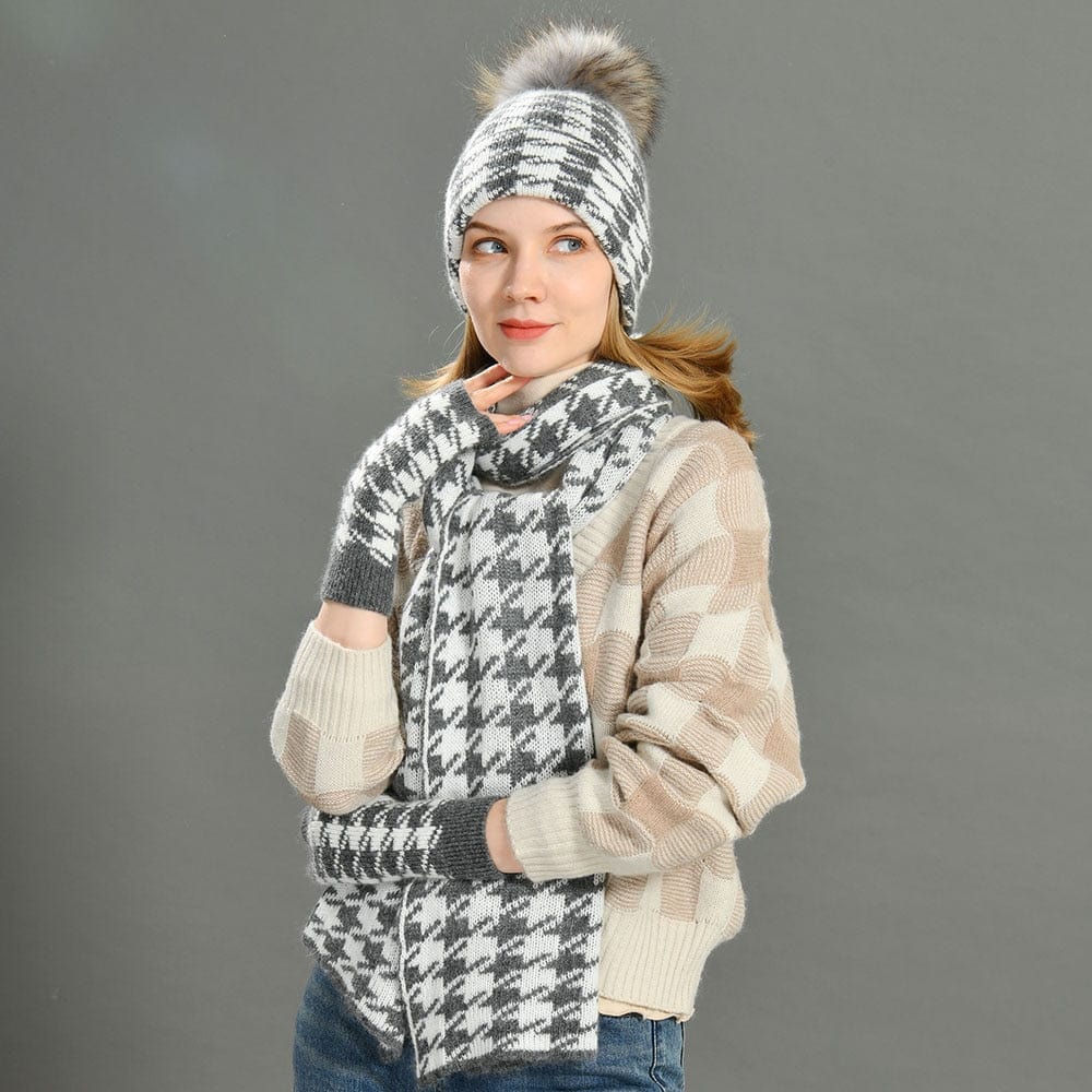 Cadeau showroom 3 pièces bonnet écharpe et gants tricotés épais