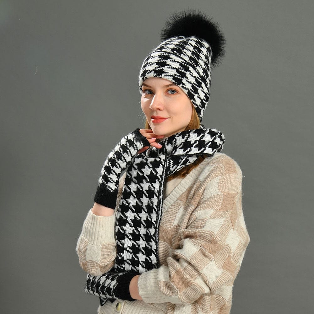 Cadeau showroom 3 pièces bonnet écharpe et gants tricotés épais