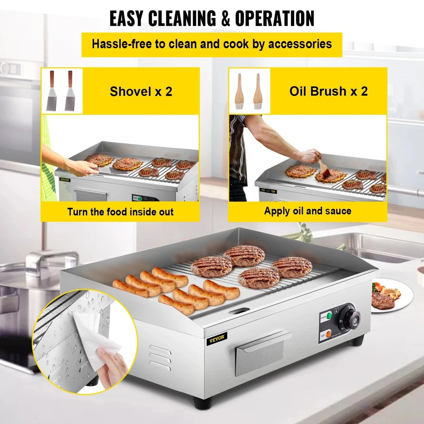 Cadeau showroom 55cm x 42cm inox Plancha électrique 1600 W/3200 W
