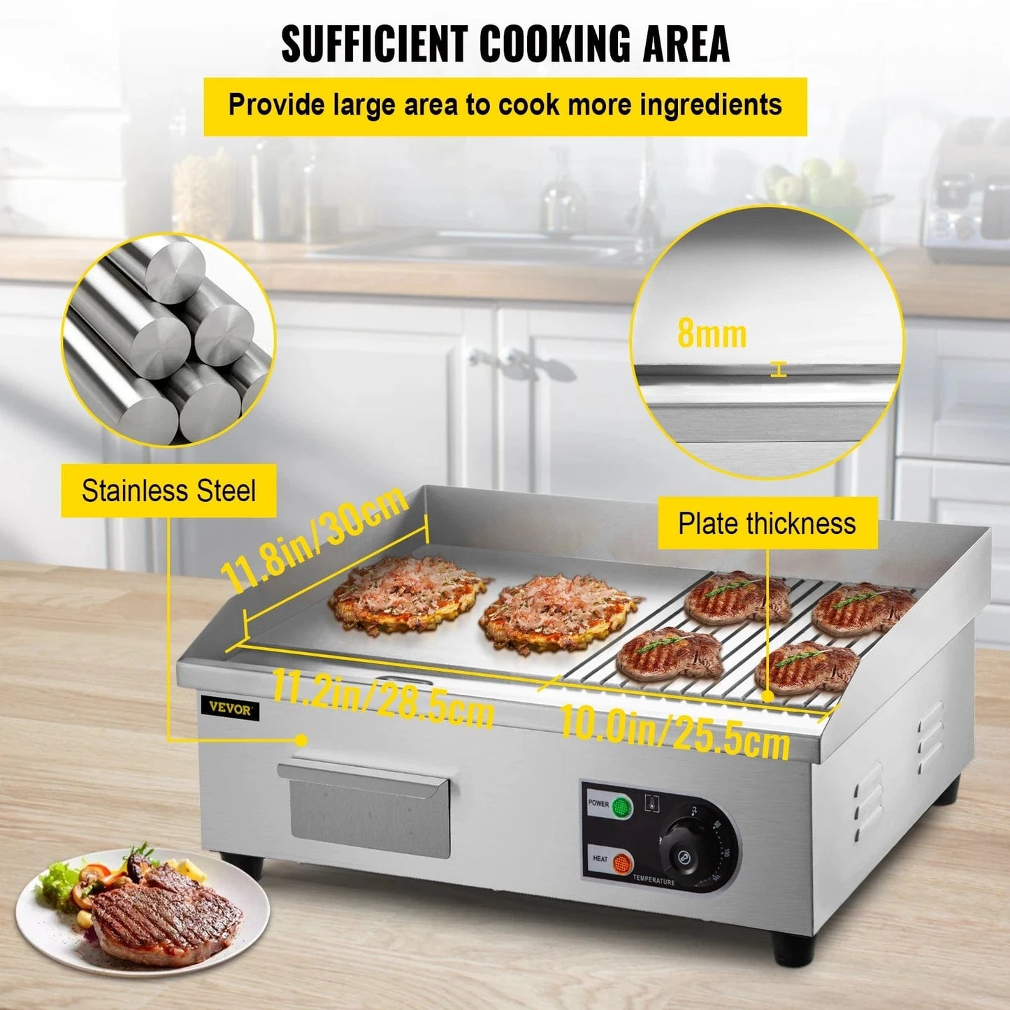 Cadeau showroom 55cm x 42cm inox Plancha électrique 1600 W/3200 W