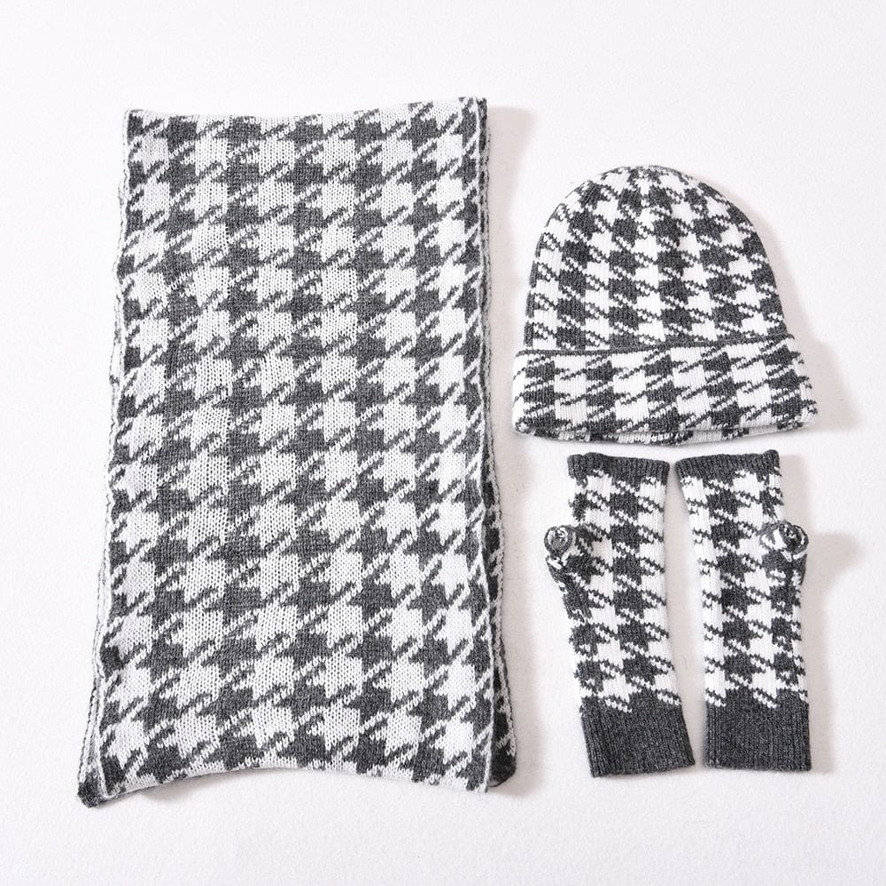 Cadeau showroom Gris 3 pièces bonnet écharpe et gants tricotés épais