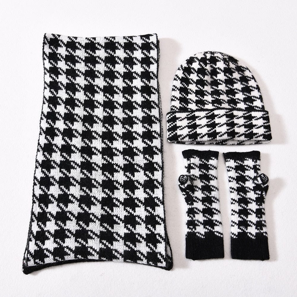 Cadeau showroom Noir 3 pièces bonnet écharpe et gants tricotés épais