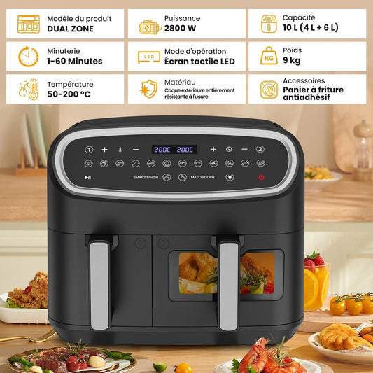 Cadeau showroom Noir Friteuse à air double zone 10 L