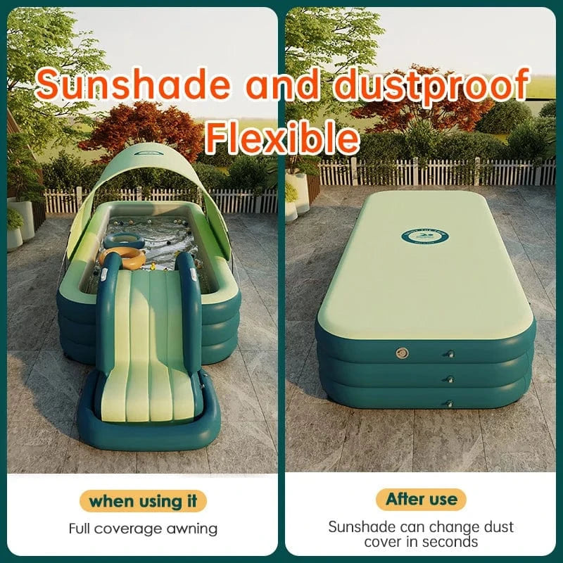 Cadeau showroom piscine gonflable 2.6M jaune/gris Piscine gonflable avec toboggan et auvent 2,6M