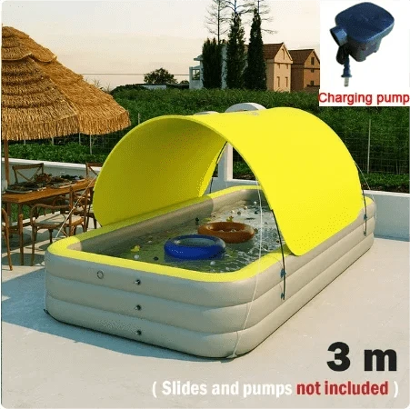 Cadeau showroom piscine gonflable 3M jaune/gris Piscine gonflable avec toboggan et auvent 3M