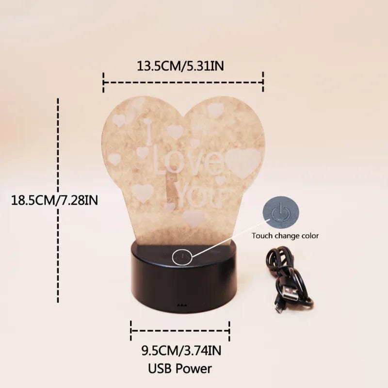 Cadeau showroom RGB / USB Lampe LED 3D en Forme de Cœur