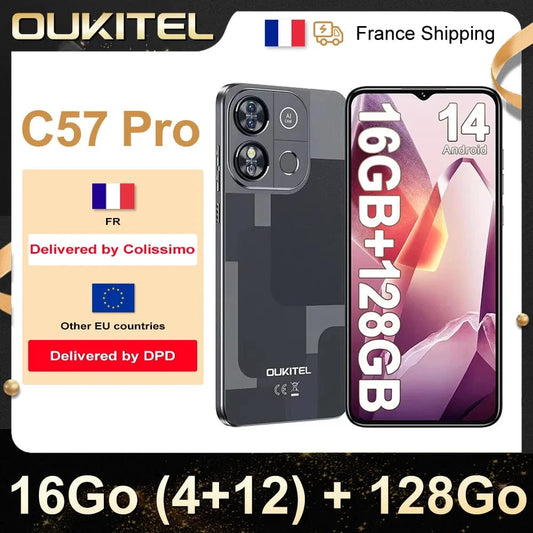 Cadeau showroom smartphone Smartphone 4G OUKITEL C57S Android 14 16 Go + 28 Go
