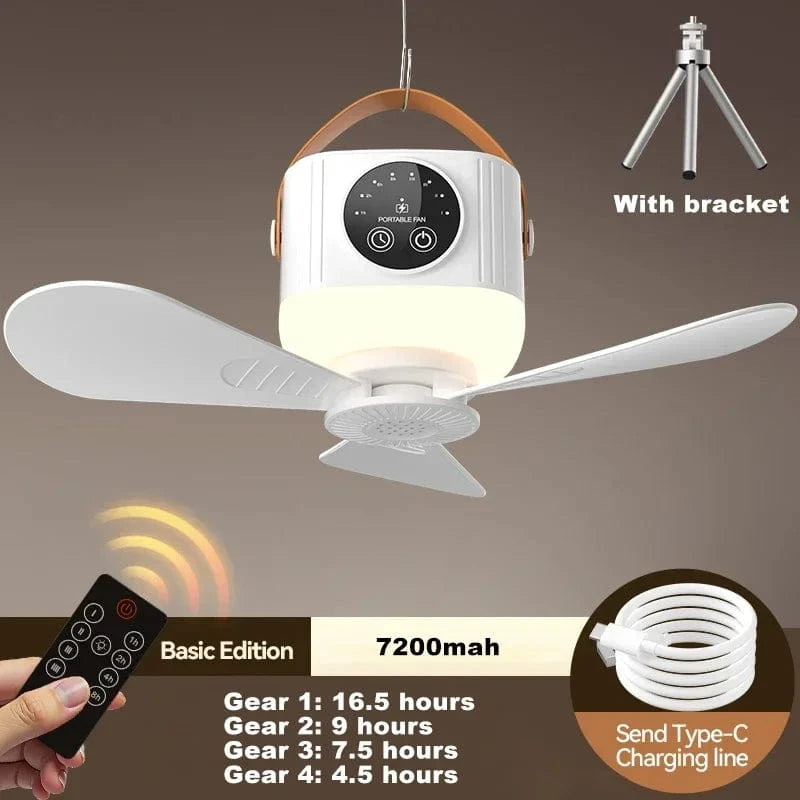 Cadeau showroom ventilateurs 7200mah Ventilateur de plafond portable avec lumière, rechargeable par USB