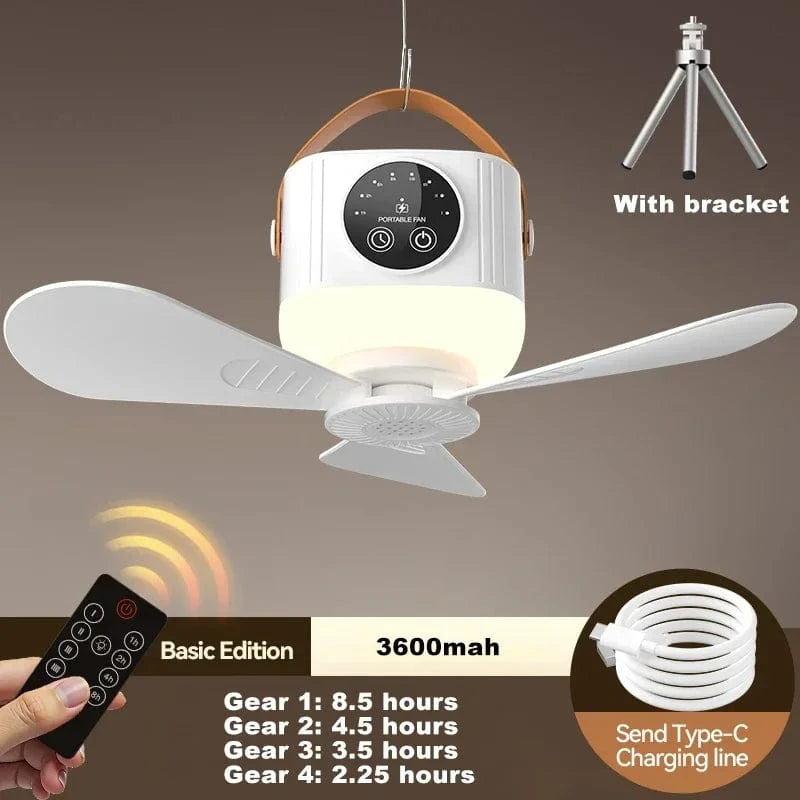 Cadeau showroom ventilateurs 7200mah Ventilateur de plafond portable avec lumière, rechargeable par USB