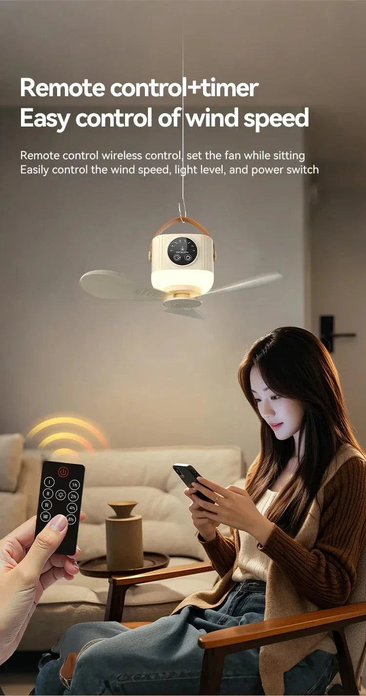 Cadeau showroom ventilateurs 7200mah Ventilateur de plafond portable avec lumière, rechargeable par USB