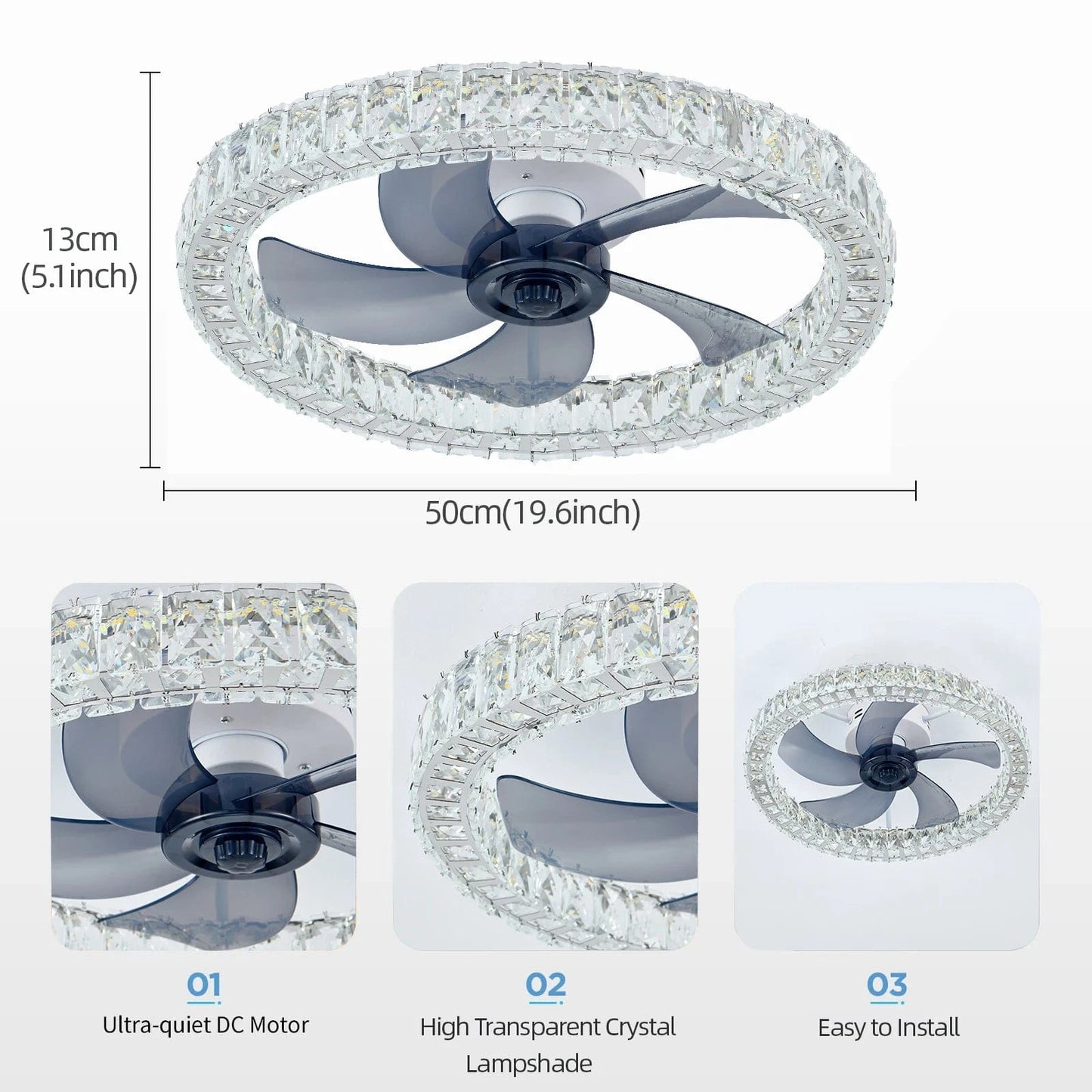 Cadeau showroom ventilateurs Blanc Ventilateur de plafond en cristal silencieux