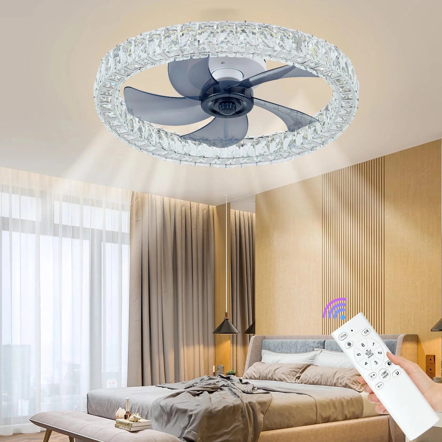 Cadeau showroom ventilateurs Blanc Ventilateur de plafond en cristal silencieux