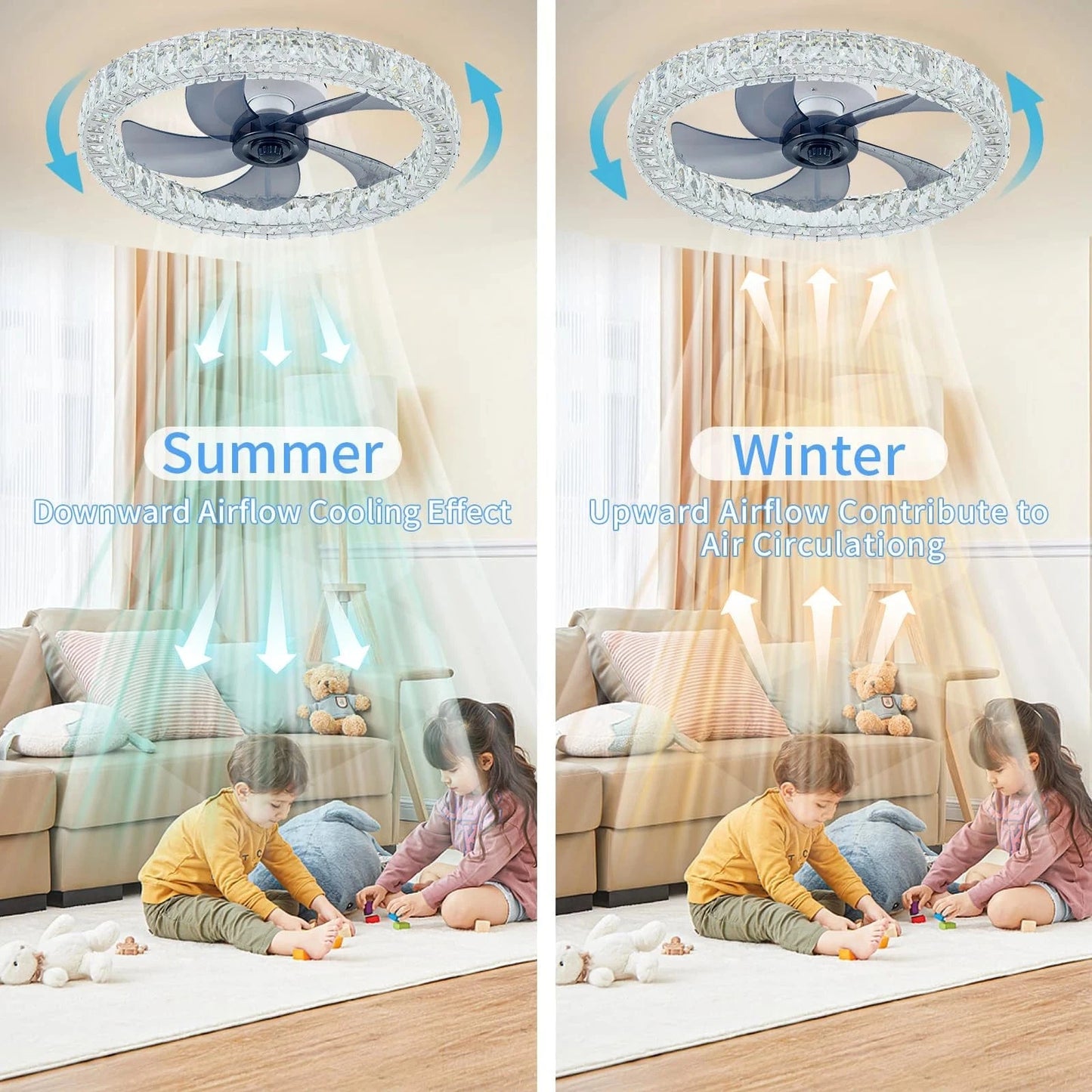 Cadeau showroom ventilateurs Blanc Ventilateur de plafond en cristal silencieux