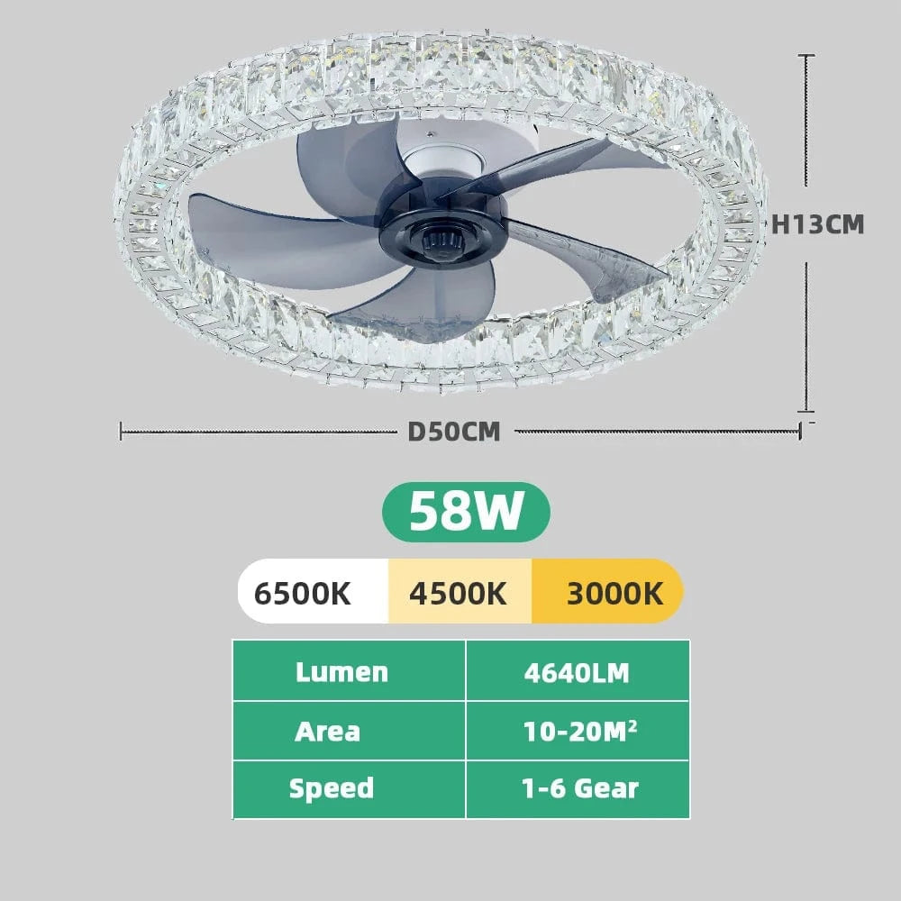 Cadeau showroom ventilateurs Blanc Ventilateur de plafond en cristal silencieux