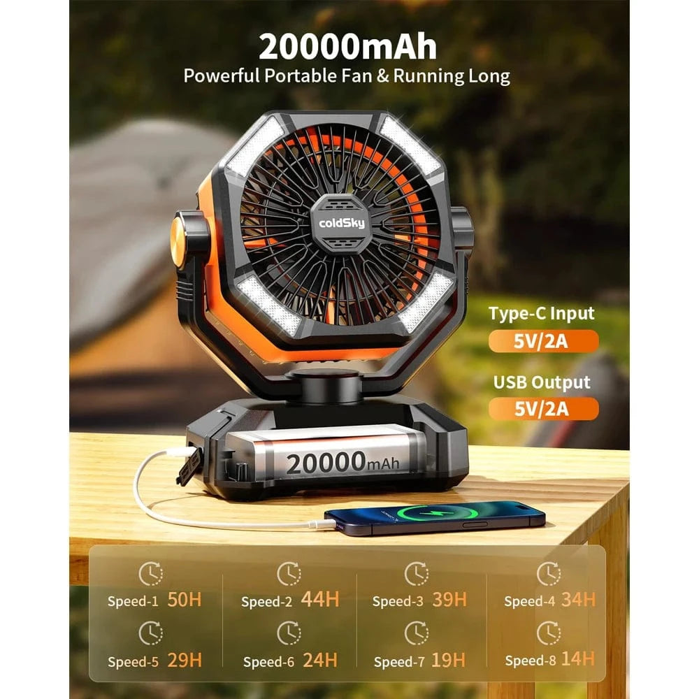 Cadeau showroom ventilateurs Ventilateur de camping ColdSky 20 000 mAh