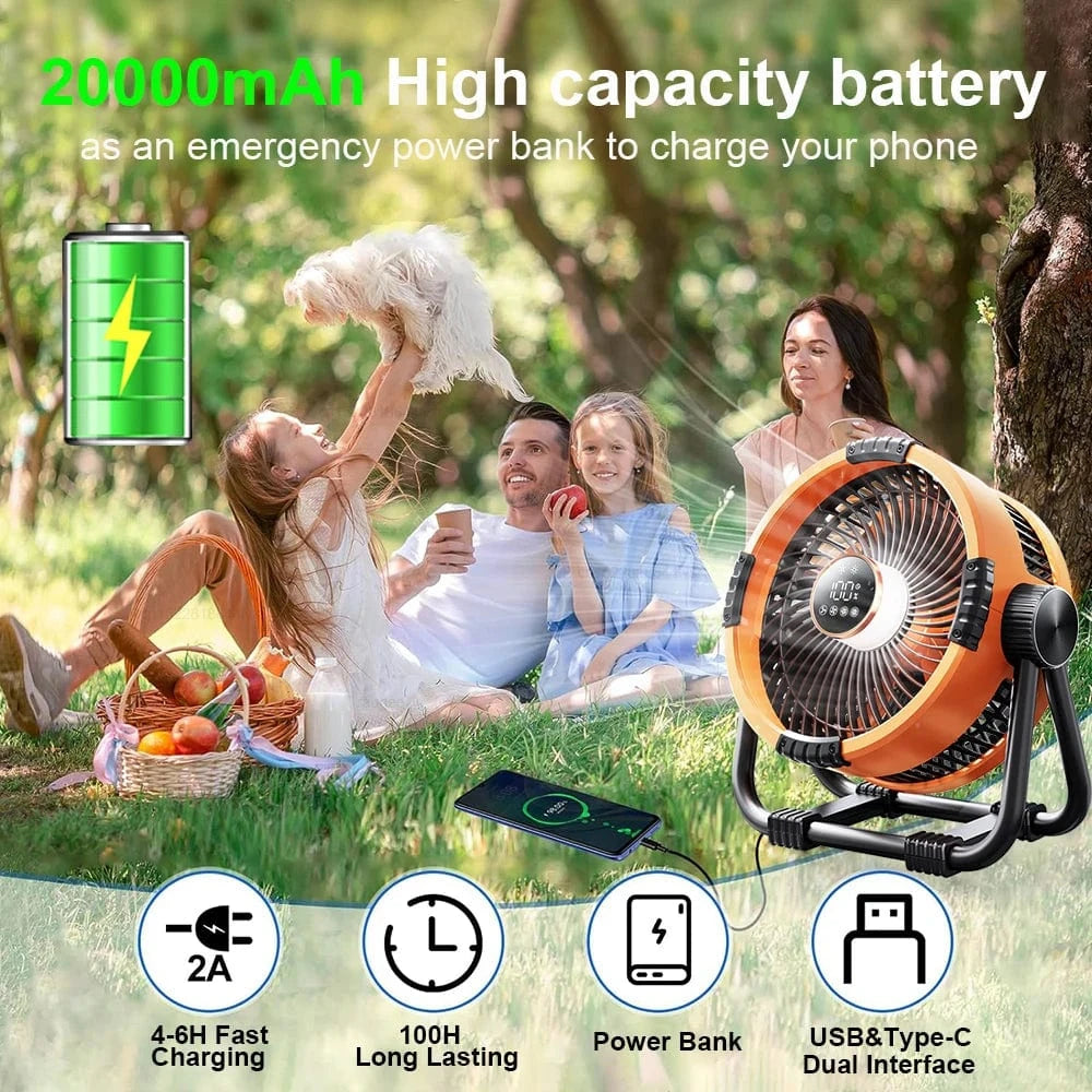 Cadeau showroom ventilateurs Ventilateur de camping portable rechargeable 20 000 mAh