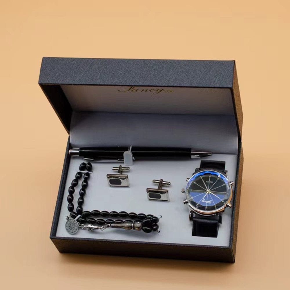 Cadeau showroom Noir Coffret cadeau homme chapelet, stylo Signature