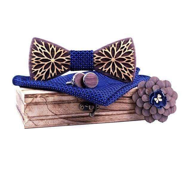 lasanderss Noeud papillon Bleu Double couche en bois nœud hommes