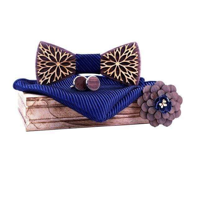 lasanderss Noeud papillon Marine Double couche en bois nœud hommes
