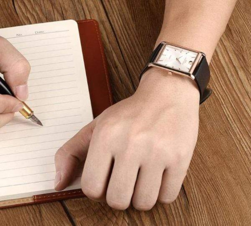 Montre femme coffret a montre Montre Quartz 7 MM Ultra-mince Rectangle cadran et portefeuille avec boîte