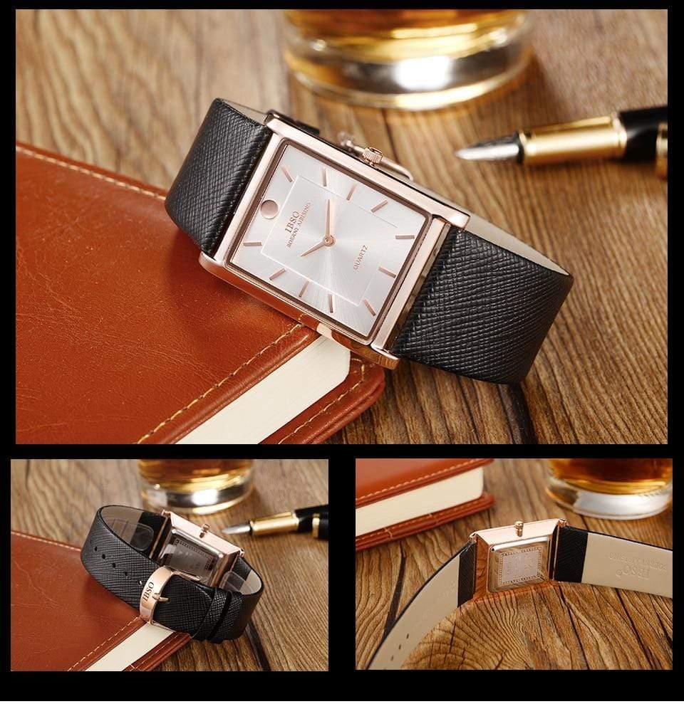 Montre femme coffret a montre Montre Quartz 7 MM Ultra-mince Rectangle cadran et portefeuille avec boîte