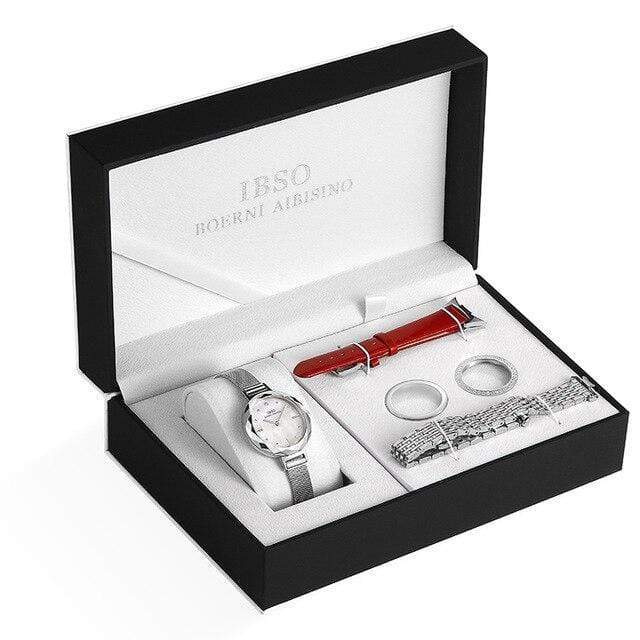 Montre femme Ensemble bijoux Femme Montre-bracelet en acier inoxydable argenté de mode élégante