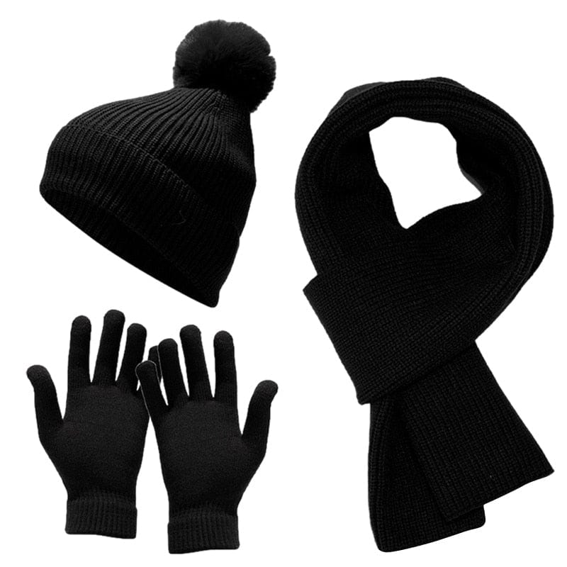 Showroom-Cadeau Black Ensemble gants et écharpes, bonnet en laine épaisse
