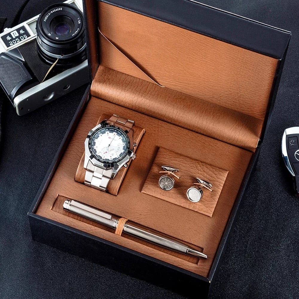 Showroom-Cadeau Blanc Coffret cadeau, montre et boutons de manchettes