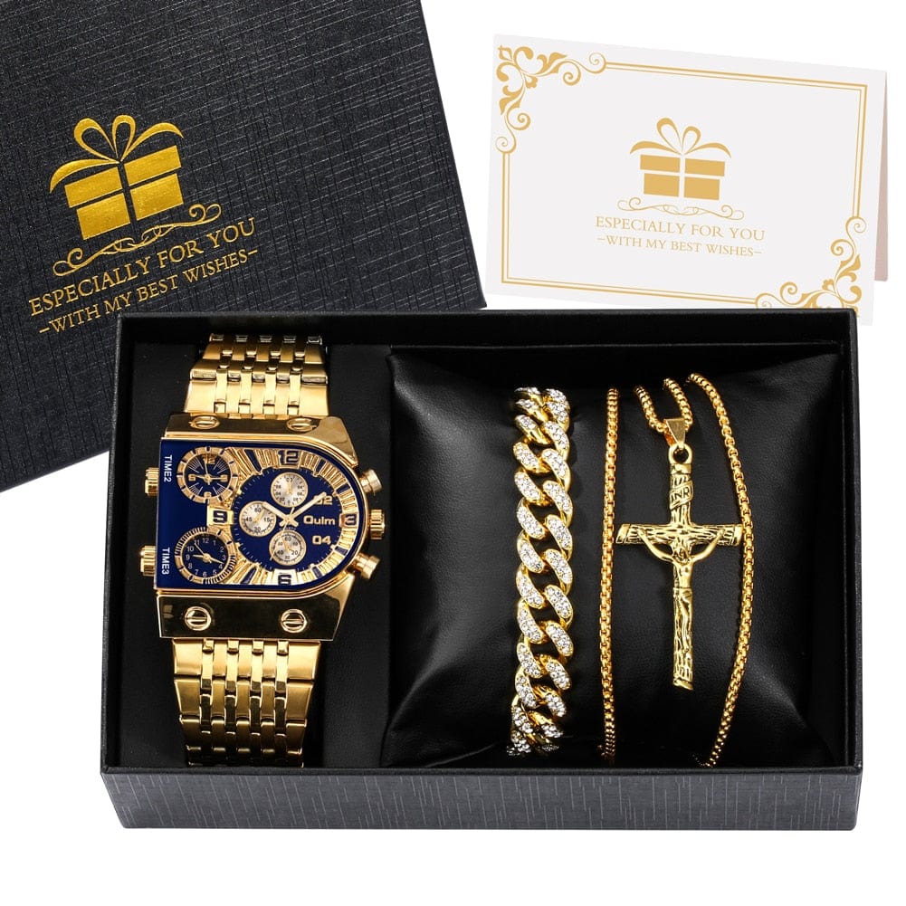 Showroom-Cadeau Coffret 2 Ensemble montre-Bracelet en Quartz doré et collier