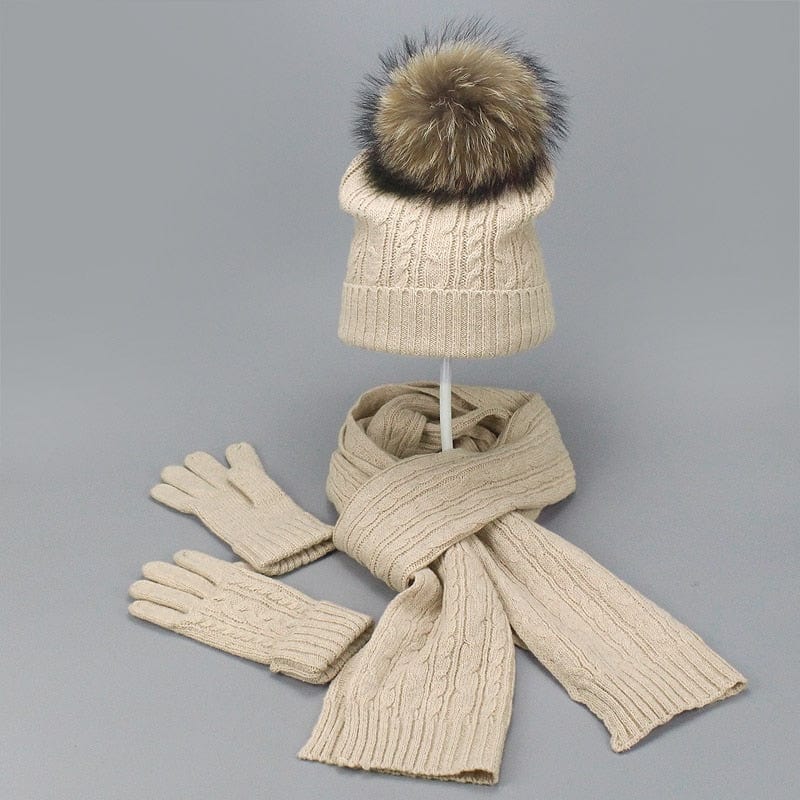 Showroom-Cadeau Ensemble 3 pièces avec pompon fourrure