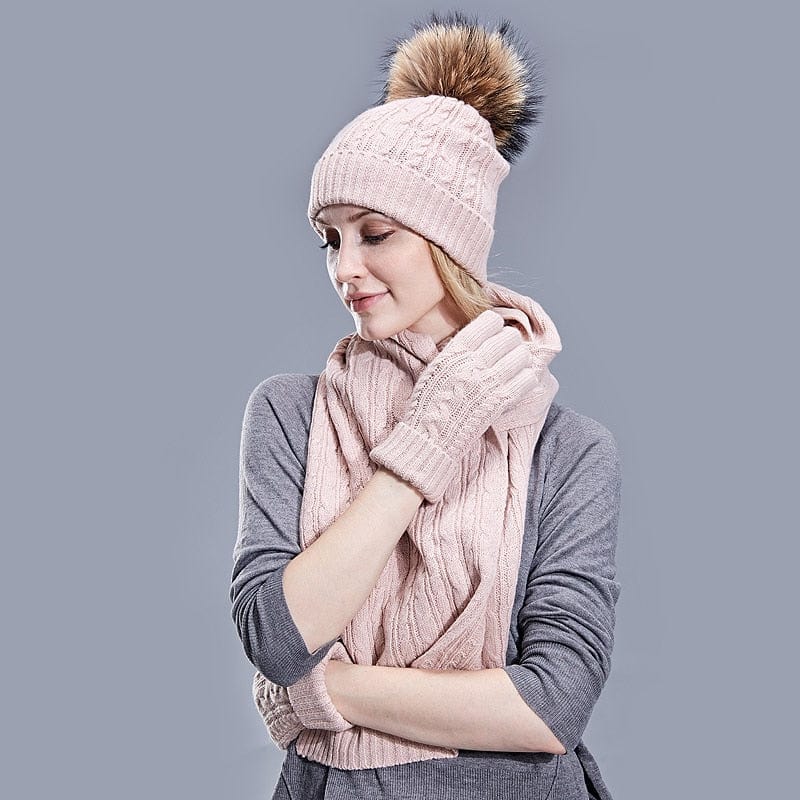 Showroom-Cadeau Ensemble 3 pièces avec pompon fourrure
