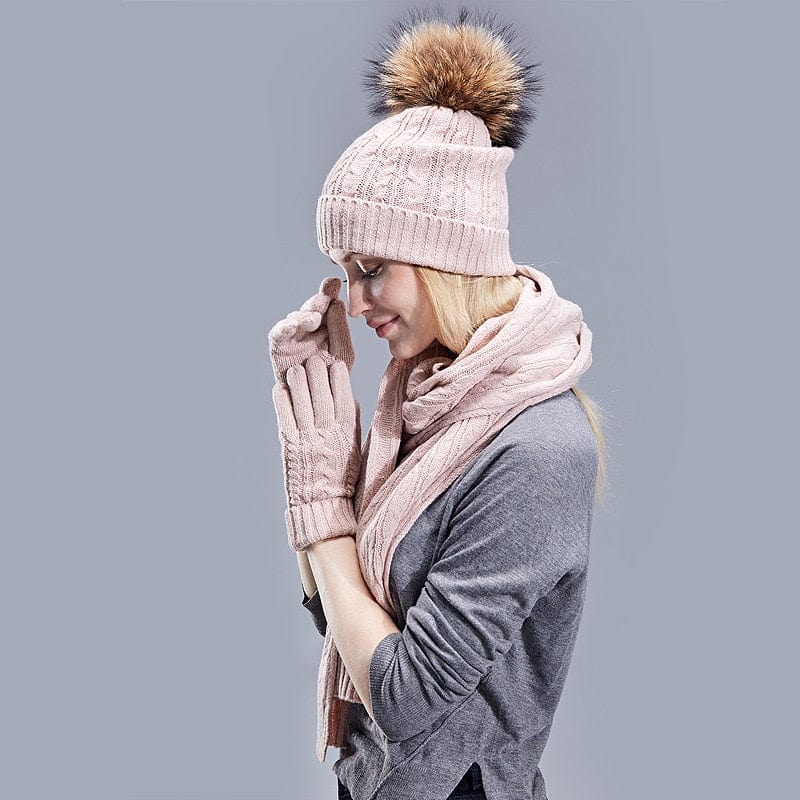 Showroom-Cadeau Ensemble 3 pièces avec pompon fourrure