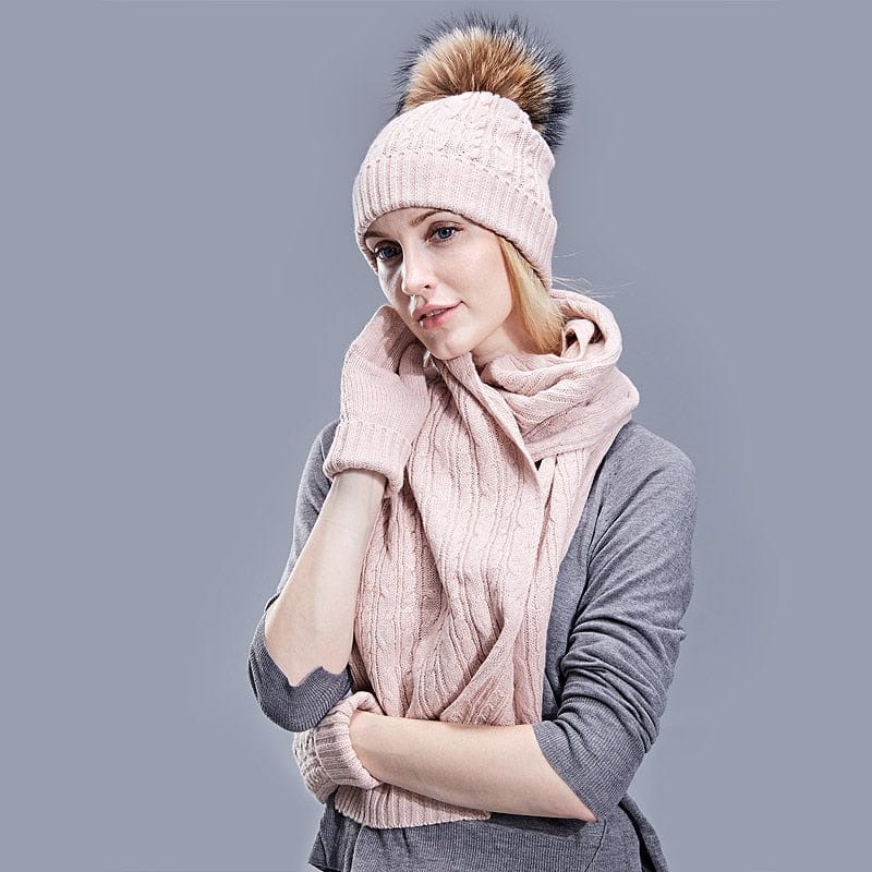 Showroom-Cadeau Ensemble 3 pièces avec pompon fourrure