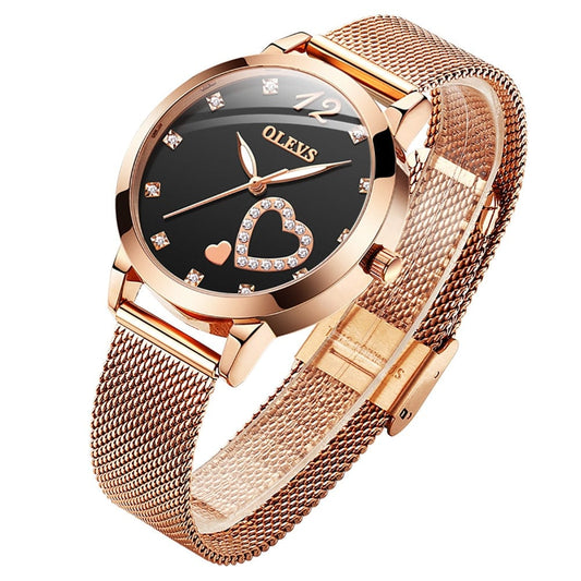 Showroom-Cadeau Ensemble montre-Bracelet en or Rose, cœur diamant