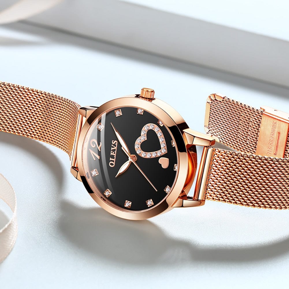 Showroom-Cadeau Ensemble montre-Bracelet en or Rose, cœur diamant