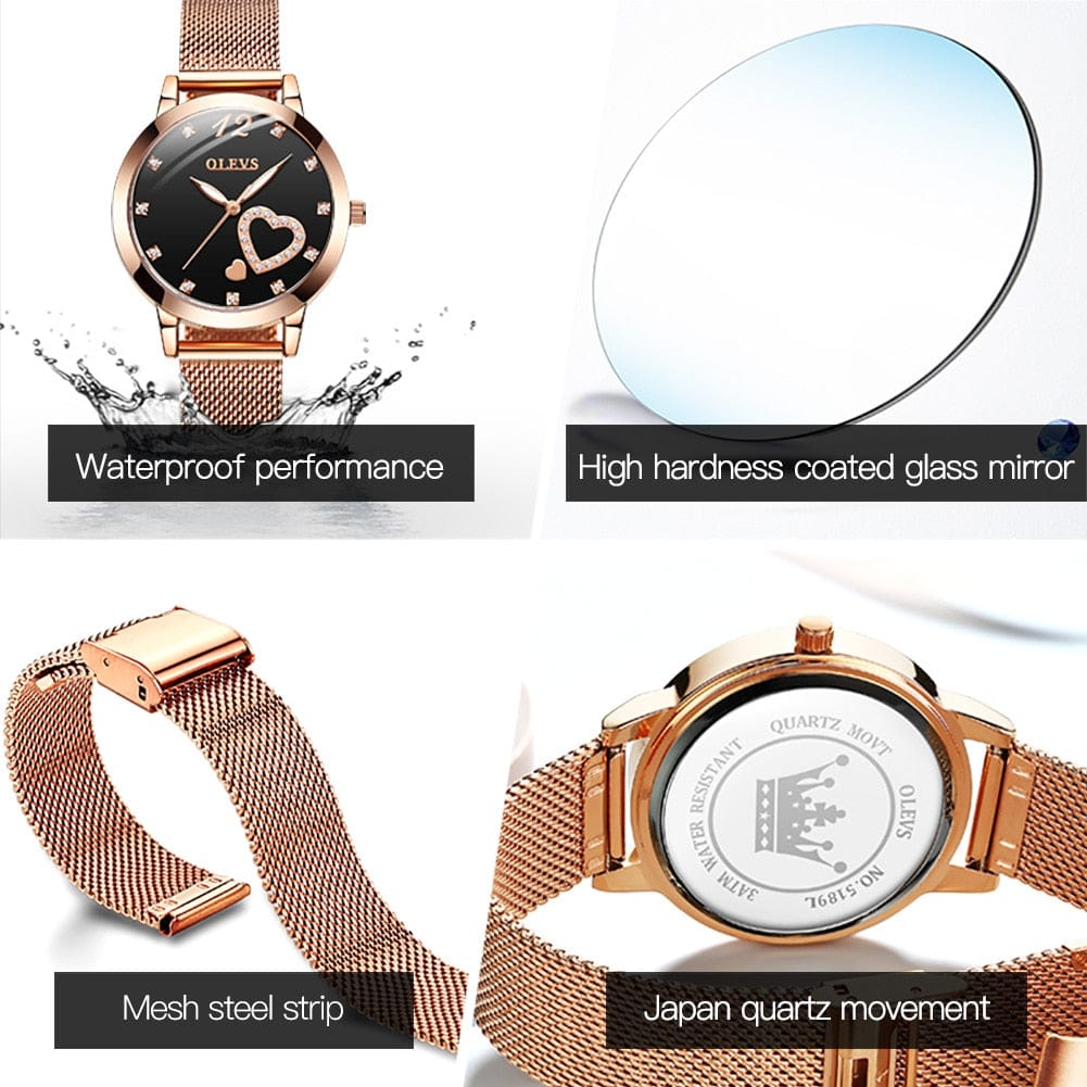 Showroom-Cadeau Ensemble montre-Bracelet en or Rose, cœur diamant