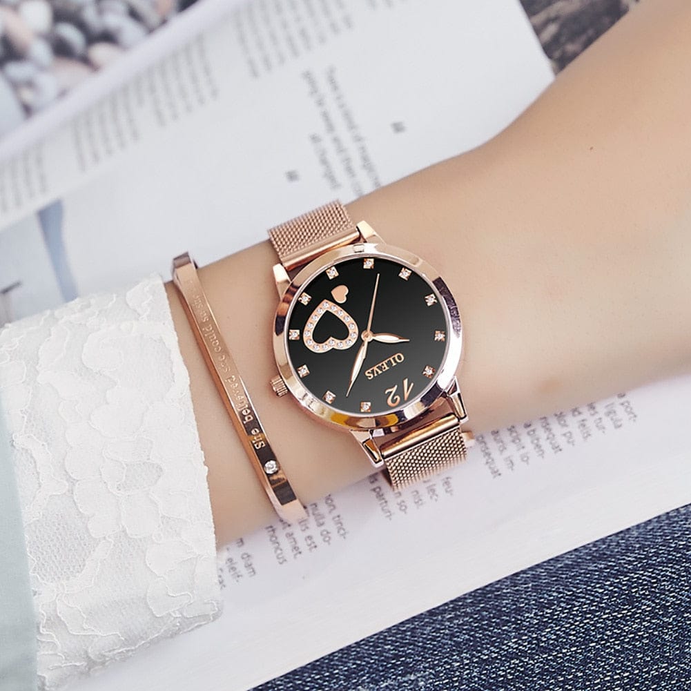 Showroom-Cadeau Ensemble montre-Bracelet en or Rose, cœur diamant