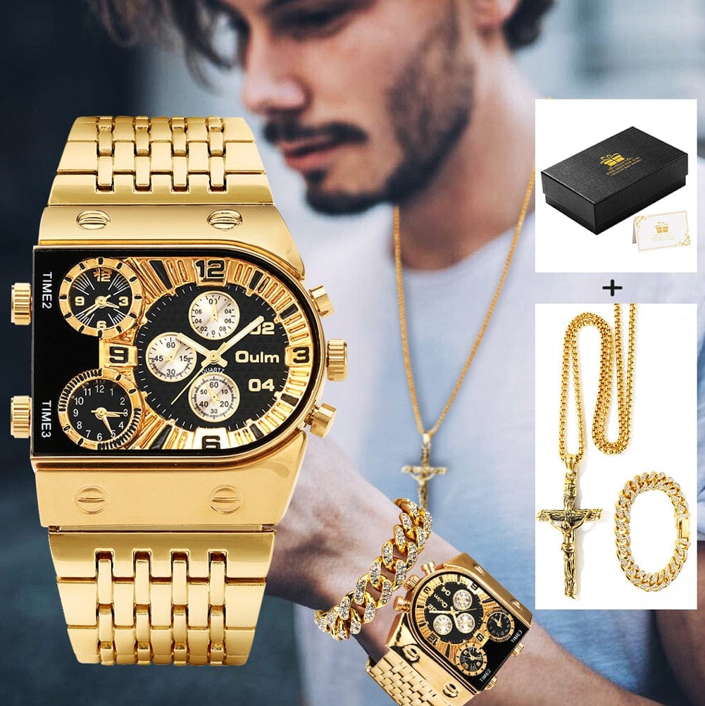 Showroom-Cadeau Ensemble montre-Bracelet en Quartz doré et collier