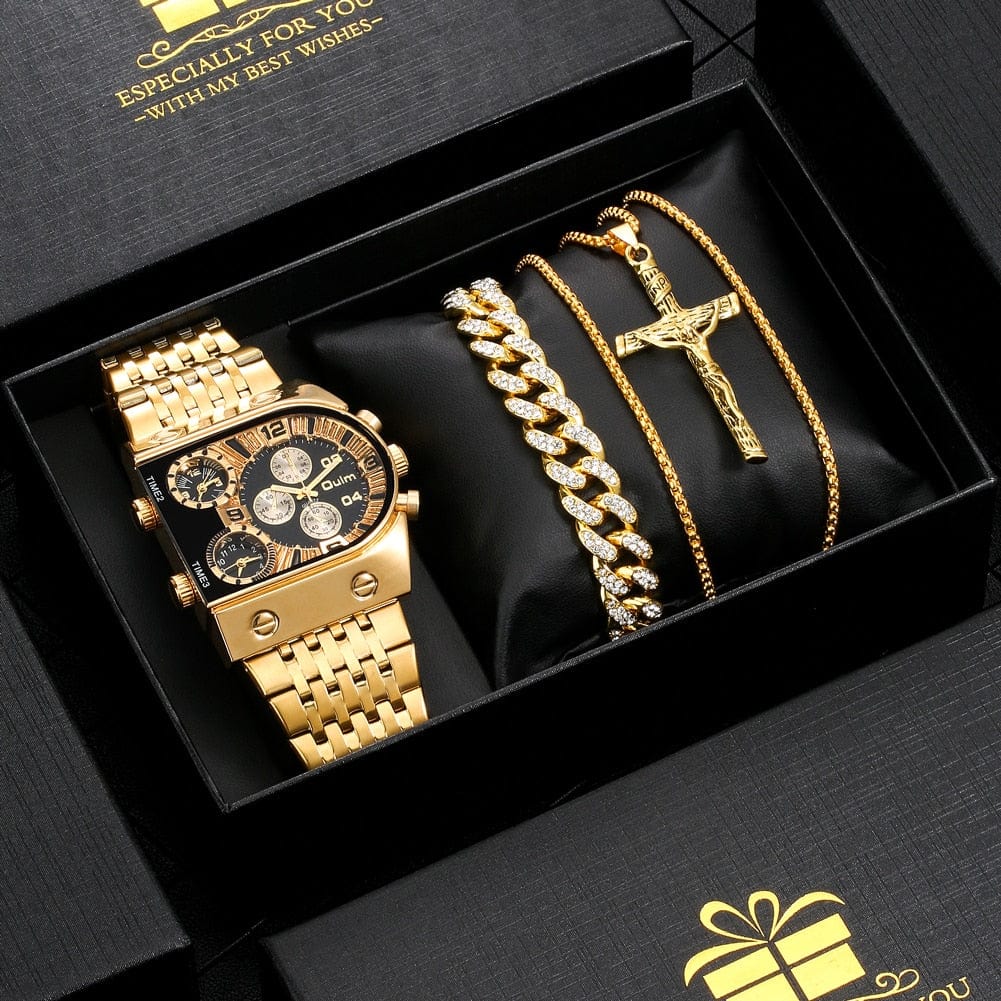 Showroom-Cadeau Ensemble montre-Bracelet en Quartz doré et collier