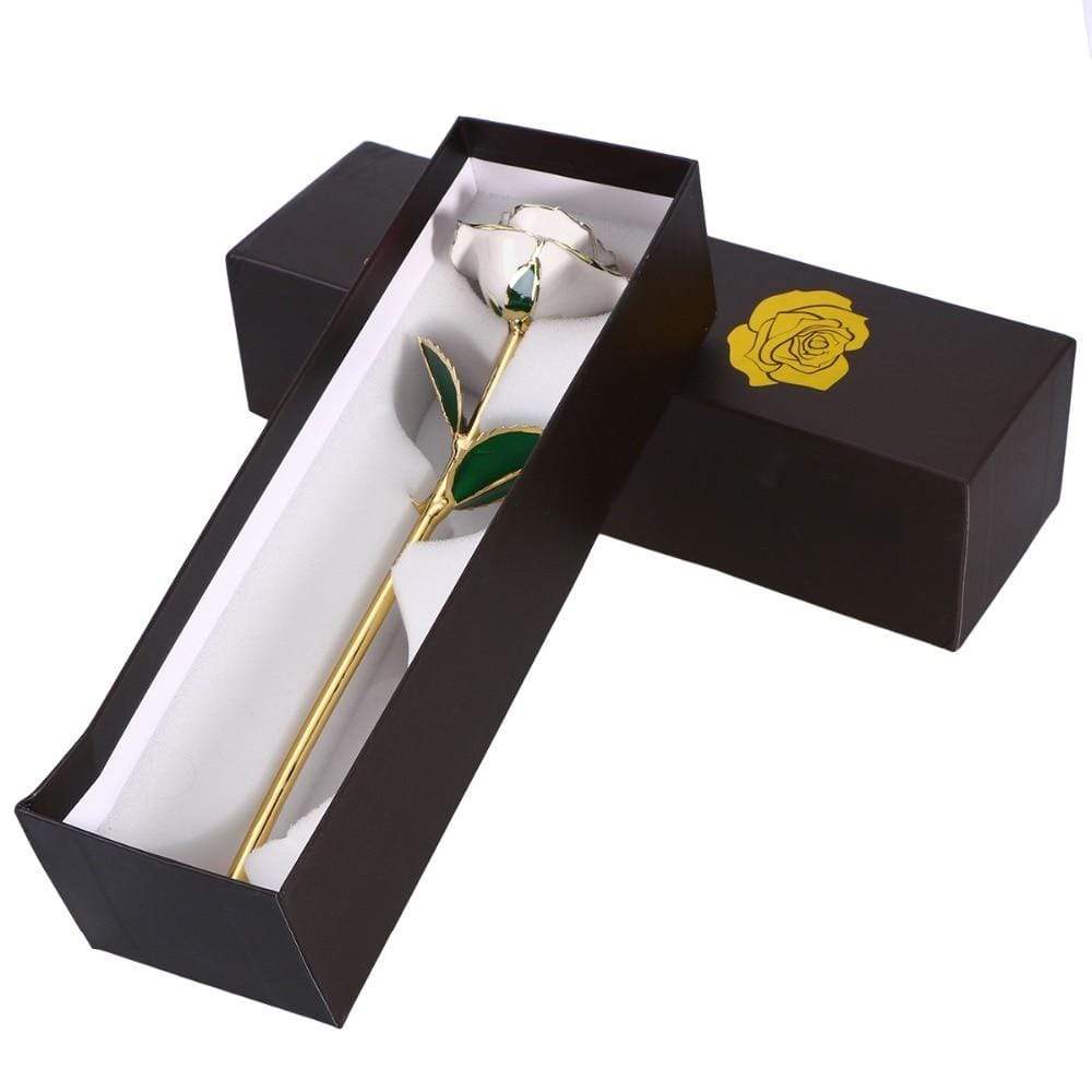 Showroom-Cadeau Fleur Rose Fleur Rose en métal plaquée dore avec boîte