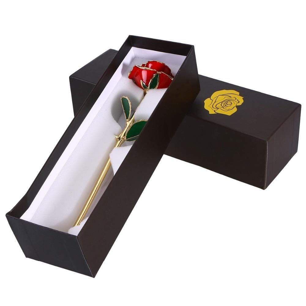 Showroom-Cadeau Fleur Rose Fleur Rose en métal plaquée dore avec boîte