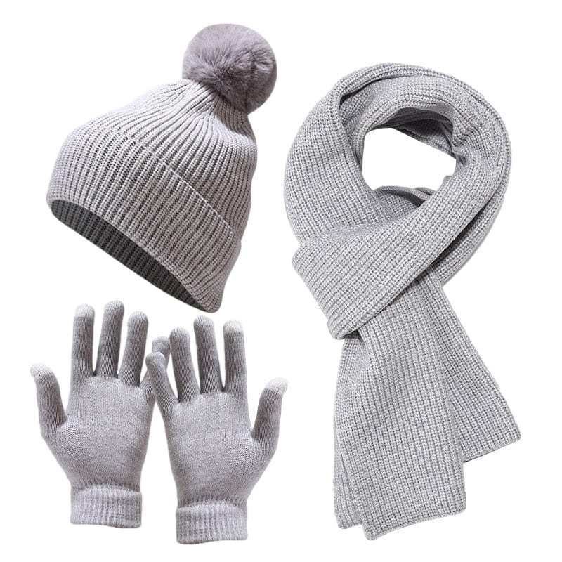Showroom-Cadeau Gray Ensemble gants et écharpes, bonnet en laine épaisse