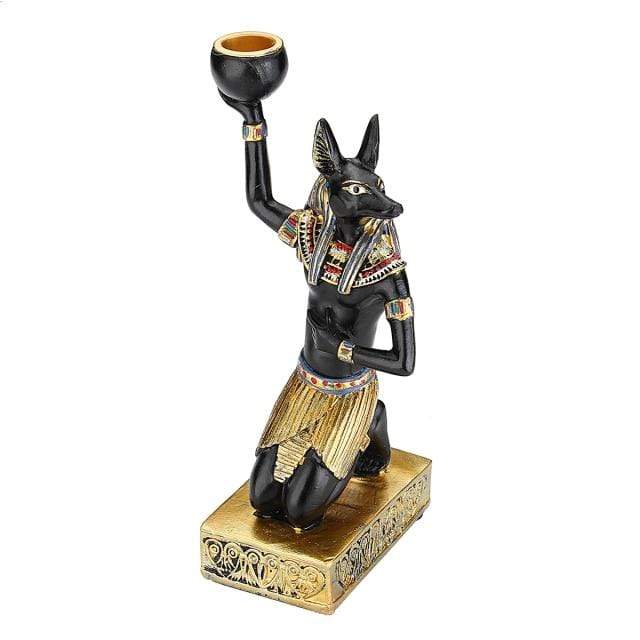 Showroom-Cadeau Light Yellow Resin Figurines Candleholder Retro Ancient Egyptian Goddess Sphinx Anubis Shape Candlestick Crafts Home Decorative Ornaments