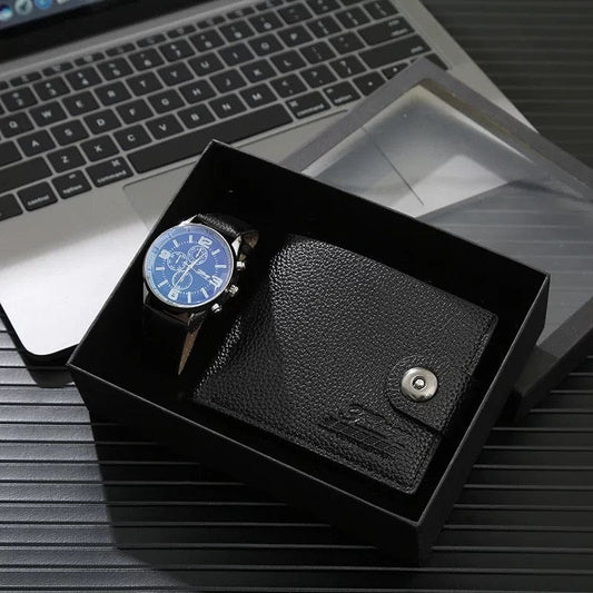 Showroom-Cadeau Noir Coffret cadeau montre et portefeuille marron