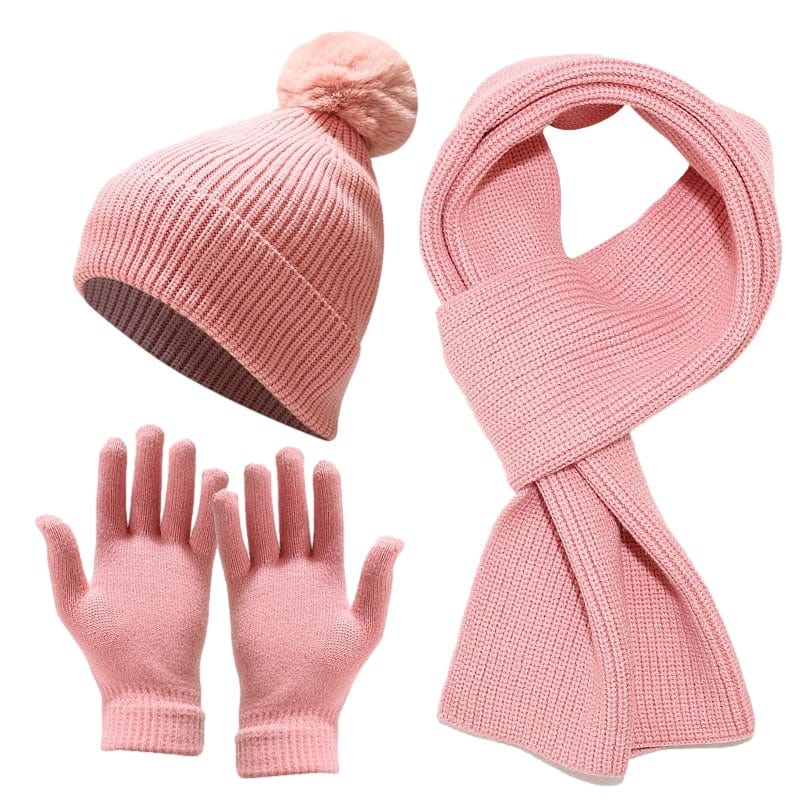 Showroom-Cadeau Pink Ensemble gants et écharpes, bonnet en laine épaisse