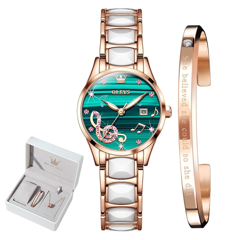 Showroom-Cadeau Vert Montre de luxe, bracelet en céramique or Rose